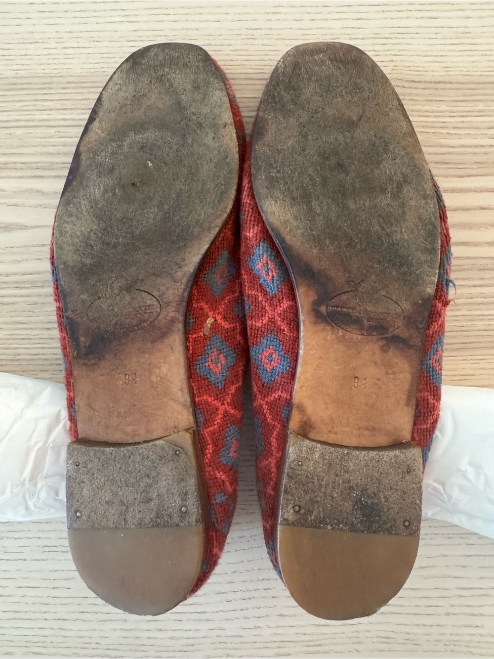 Stubbs and Wooten Red and Blue Patterned Slip-On Flats, 9.5 - Picture 11 of 13